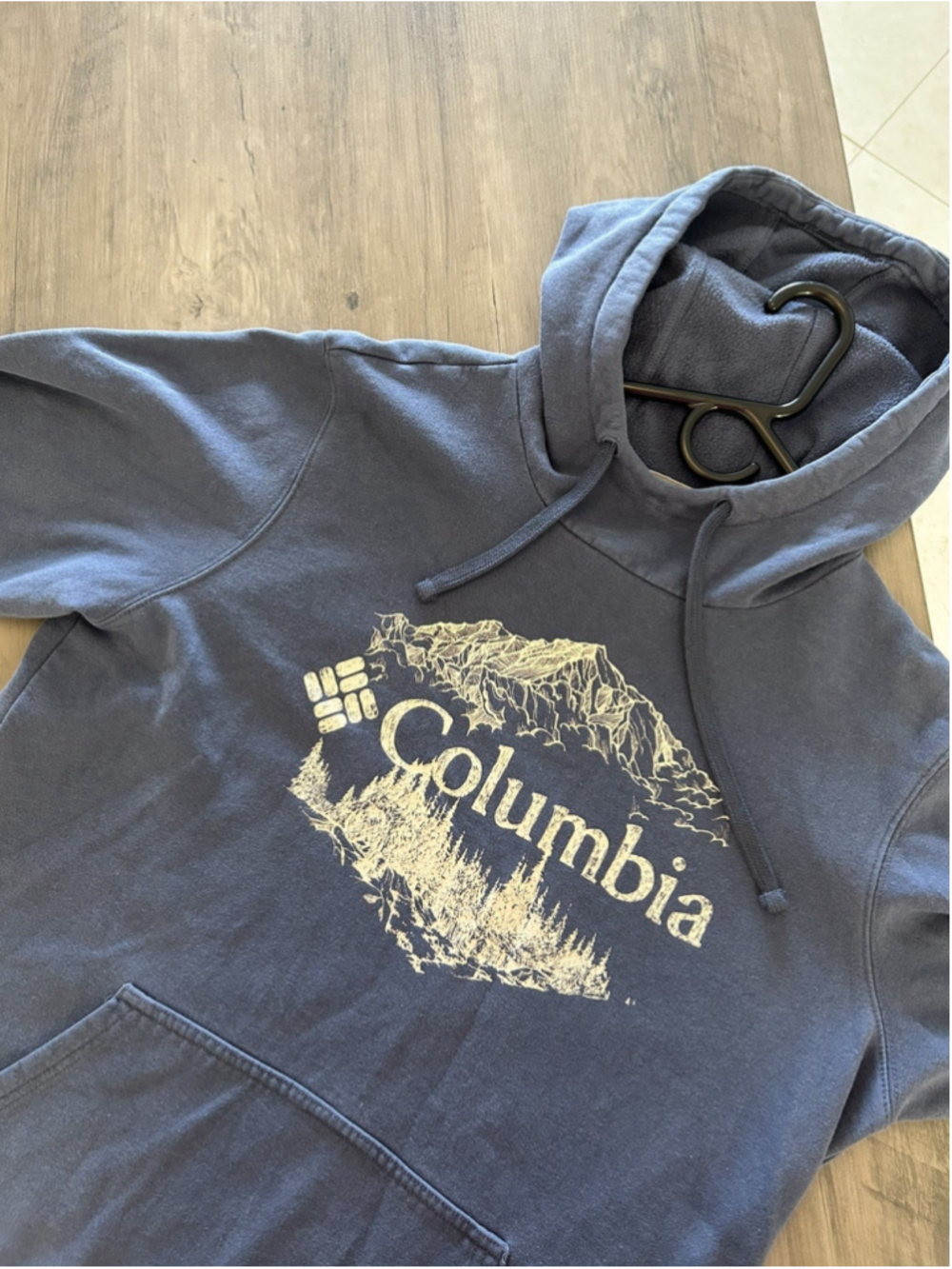 Columbia Trek Mens Medium Blue Fleece Pullover Hooded Pockets Logo Sweatshirt